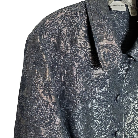 Alfred Dunner NWT Size 18 Jacket Shimmer Paisley Embroidered Button Silver Blue - Picture 4 of 8
